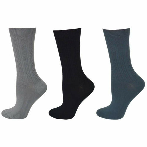 Women's Rayon Socks, Women's Cable Pattern Crew Rayon Socks - 3 Pair